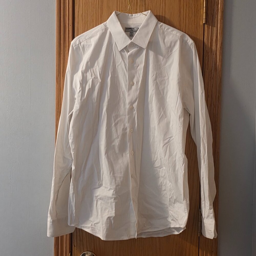 Express 1MX Slim Fit White Dress Shirt Men's Medium — Like New | Work Ready